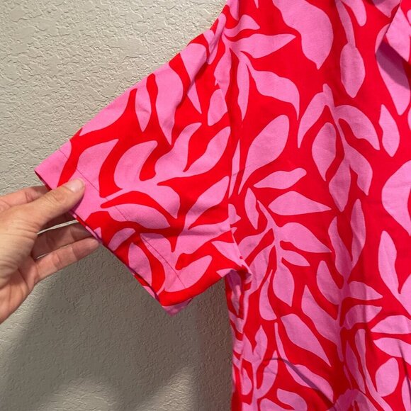 Womens Crepe Short Sleeve Button-down Shirt A New Day Pink/red Large - Picture 2 of 6